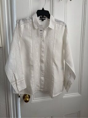 J. Crew White Eyelet linen Button-Down Shirt